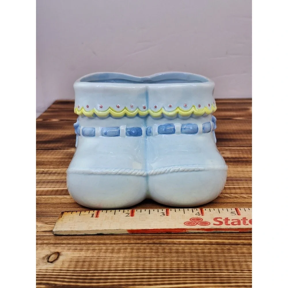 Vintage Napco Ceramic Blue Baby‎ Booties Nursery Planter 5